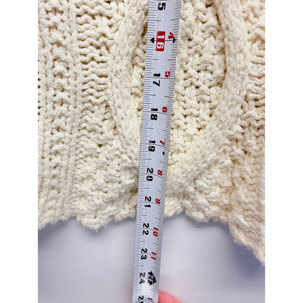Free People Cream Chunky Cable Knit Cropped Sweater Roll Neck Boho Relaxed - Picture 6 of 7